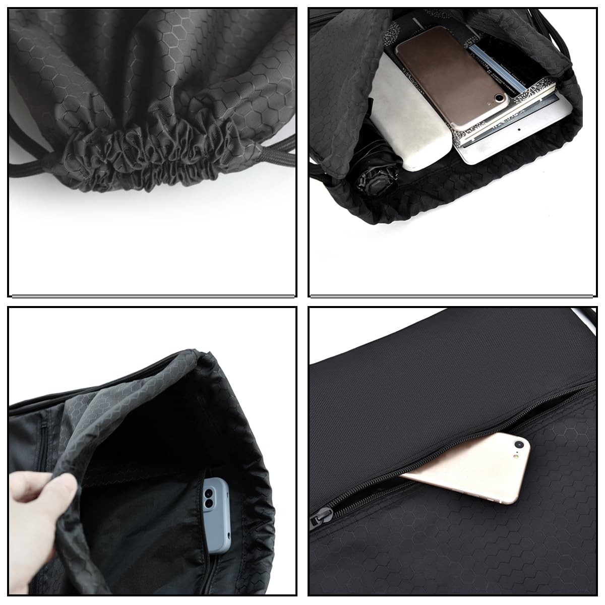 Drawstring Backpack Sackpack String Bag Sports Gym Bag Zip Pocket Men Women