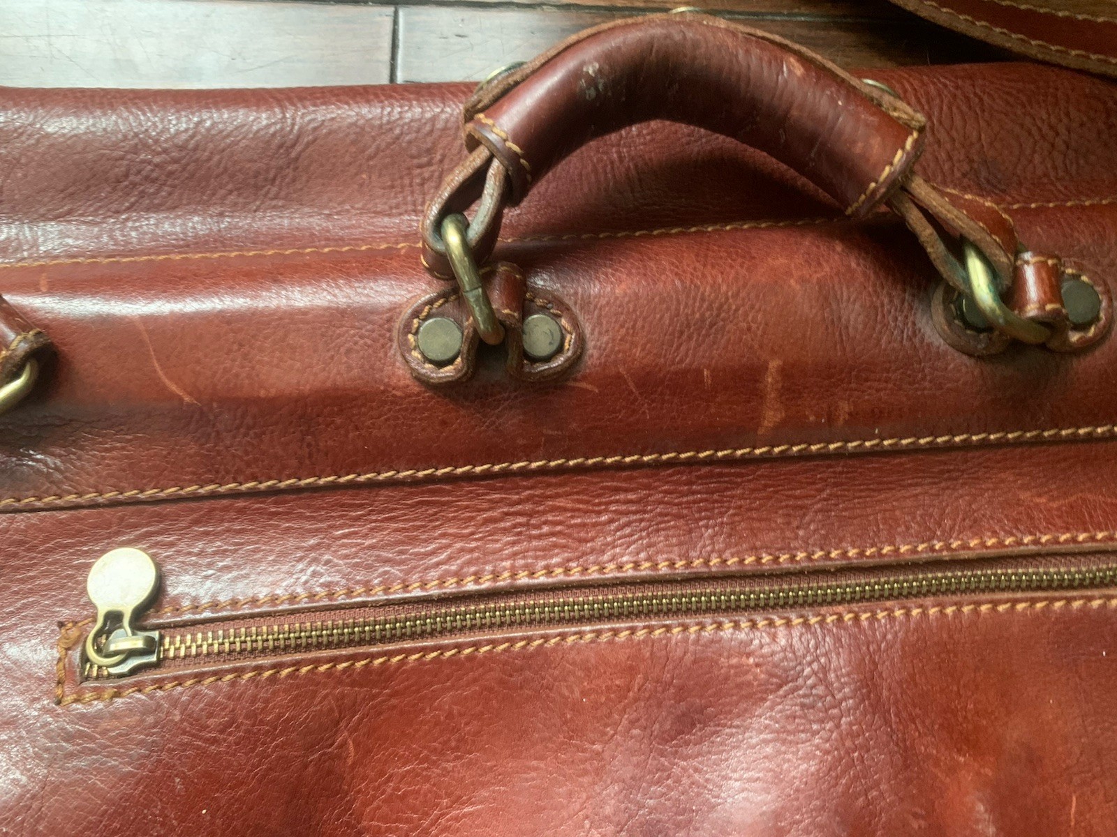 Floto Leather Briefcase Brown Made In Italy Pre-owned Good Condition