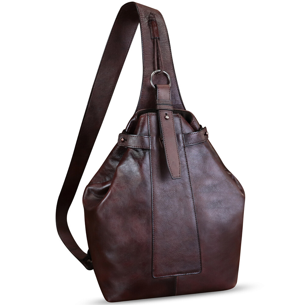 Genuine Leather Large Sling Bag Men Women Chest Crossbody Bag Sling Purse Ipad