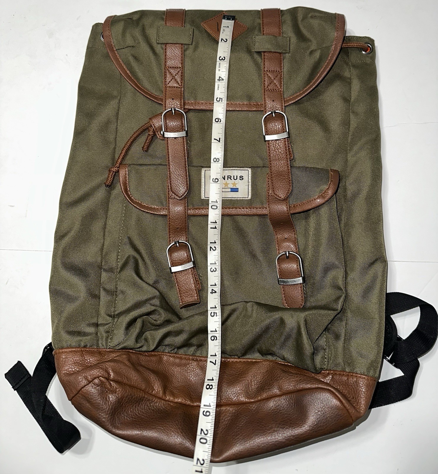 Vintage BENRUS Heritage Scout Backpack Green Brown Faux Leather Trim Excellent