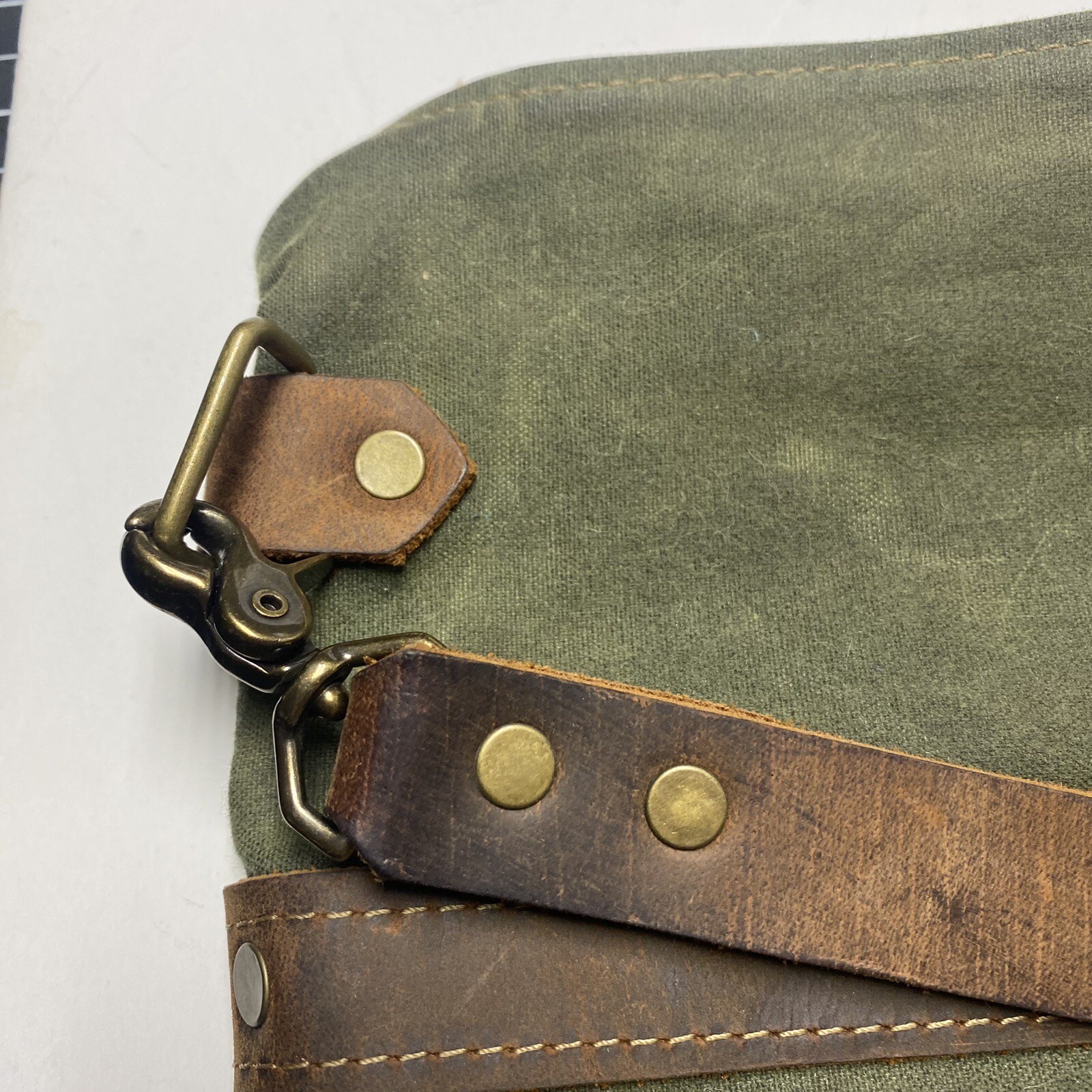 HANDMADE WAXED Canvas Leather TOTE Hand Bag W Pockets & Double Removable Straps