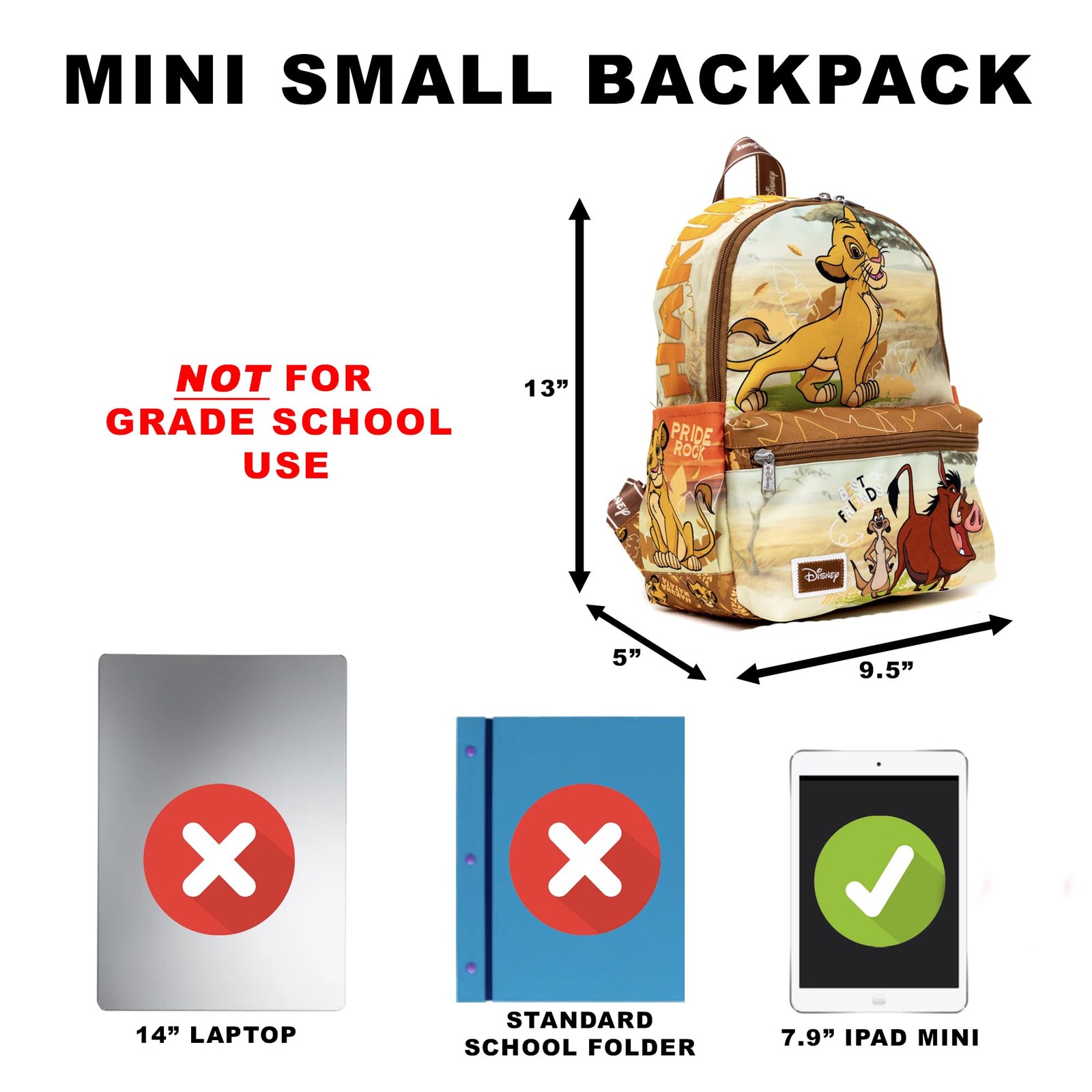Lion King 13″ Nylon Kids Backpack, Lightweight School Bag, Durable Design