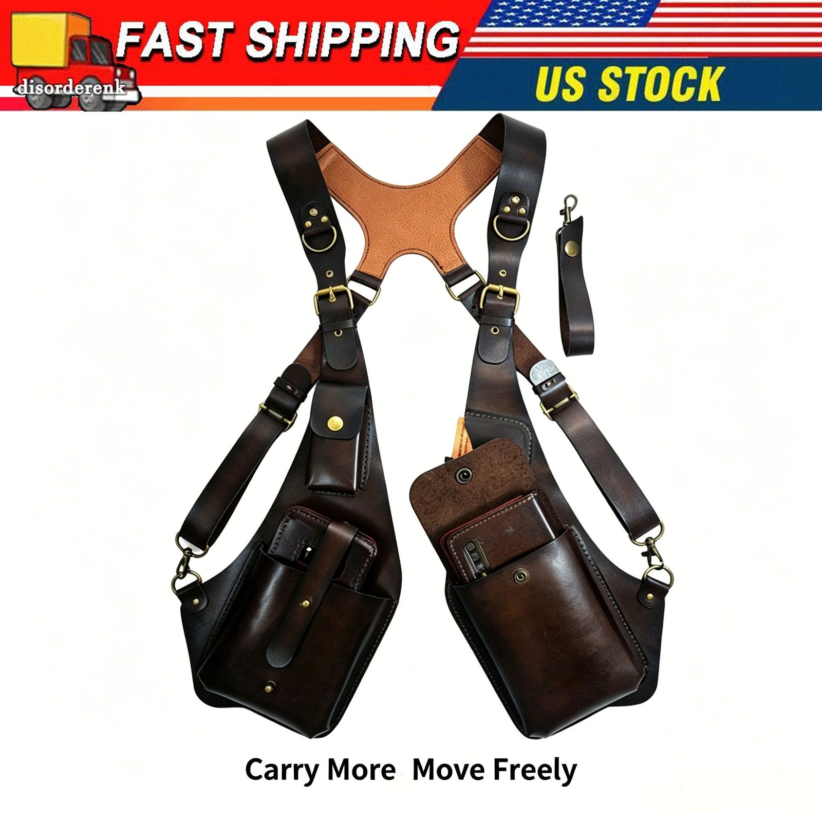 Adjustable Men’s Underarm Shoulder Bag PU Leather for Chest Holster Phone Wallet