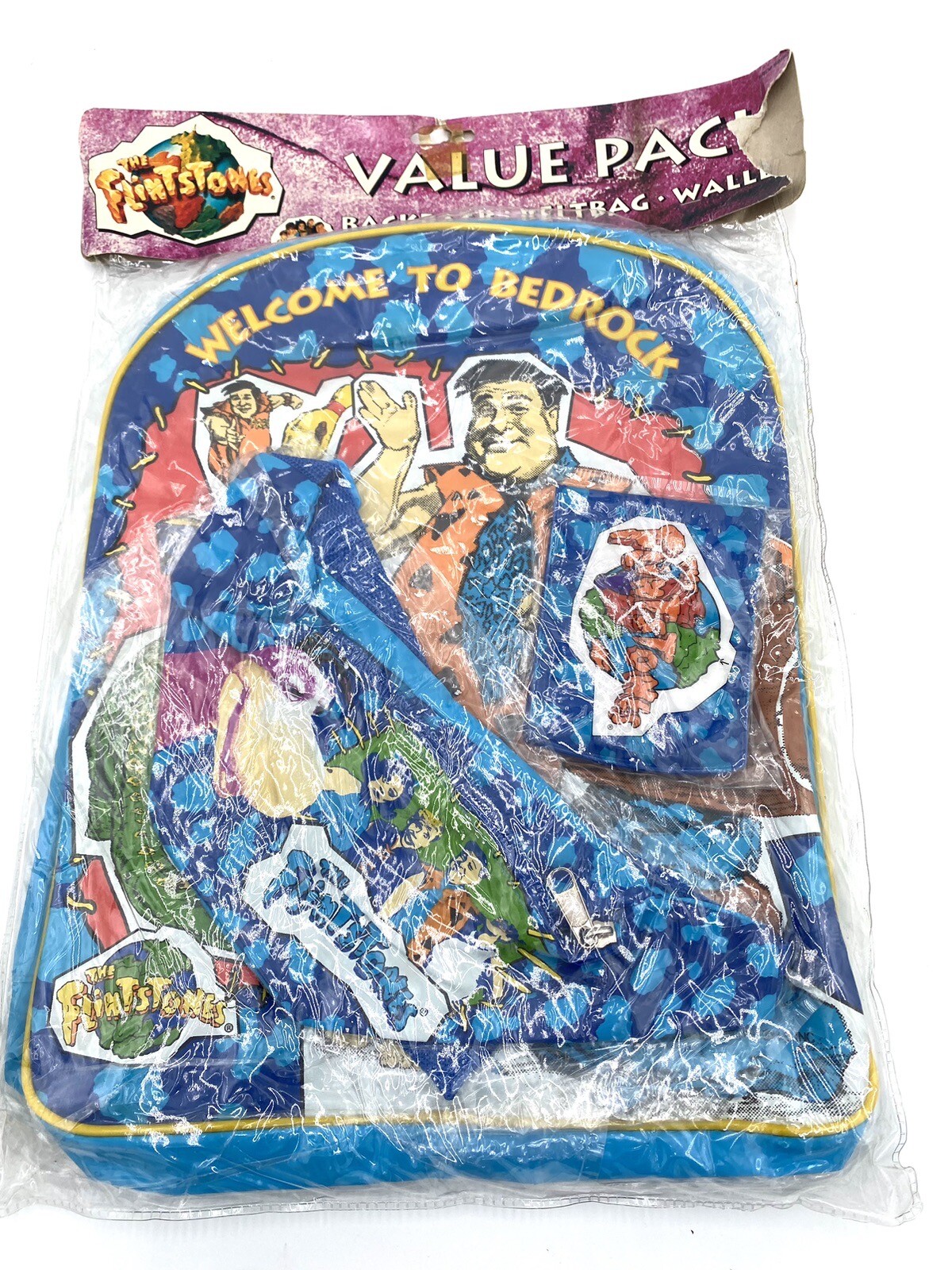 Vintage Flintstones Movie Backpack Fanny Pack (Beltbag) Wallet Set NOS 1993 New