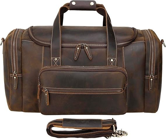 Full Grain Leather Duffle Bag Travel Weekender Overnight Thick Large Unisex Bag