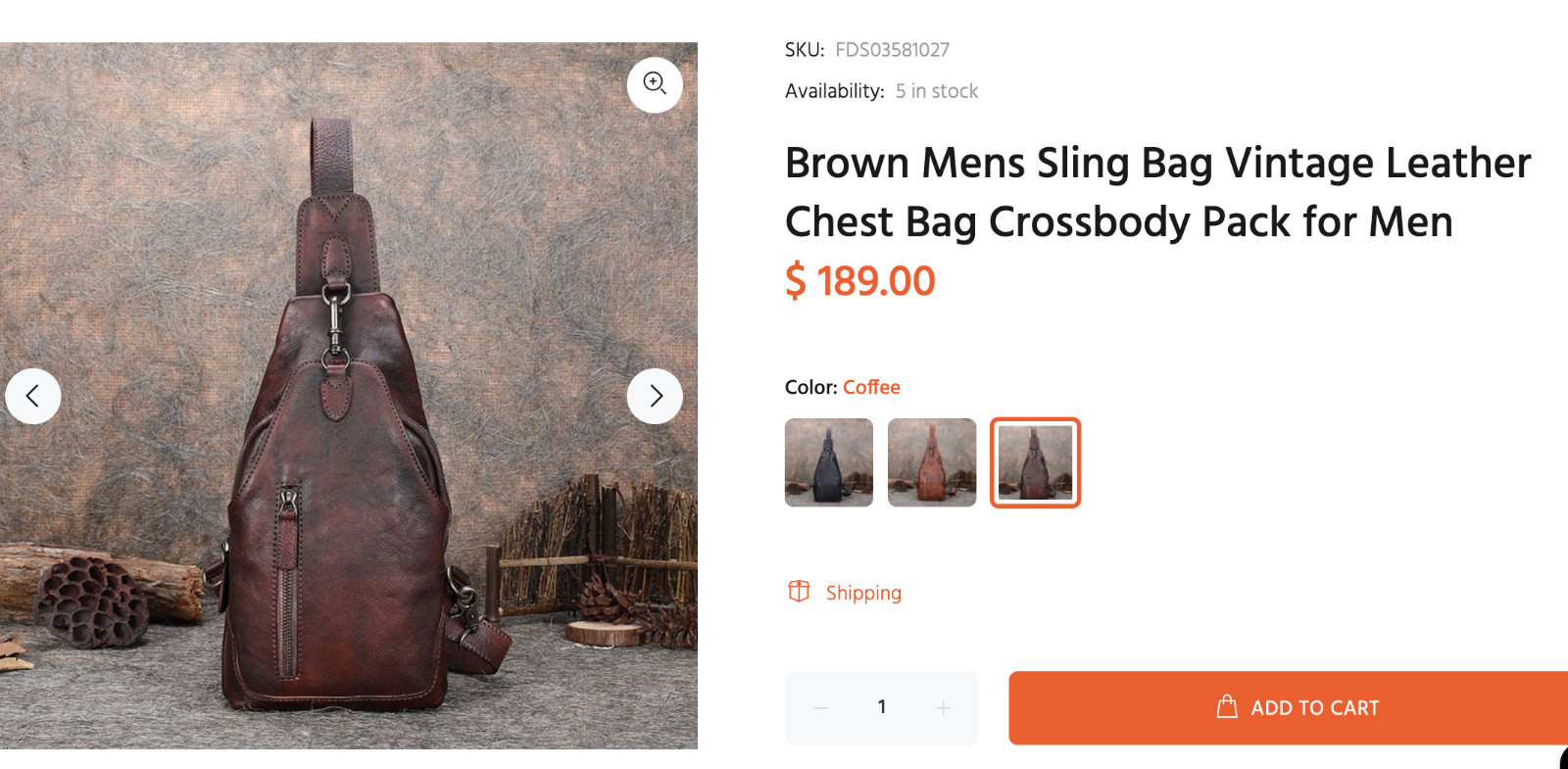 Reddish Brown Leather Sling Bag, Multi-Compartment, Medium Size, Unbranded