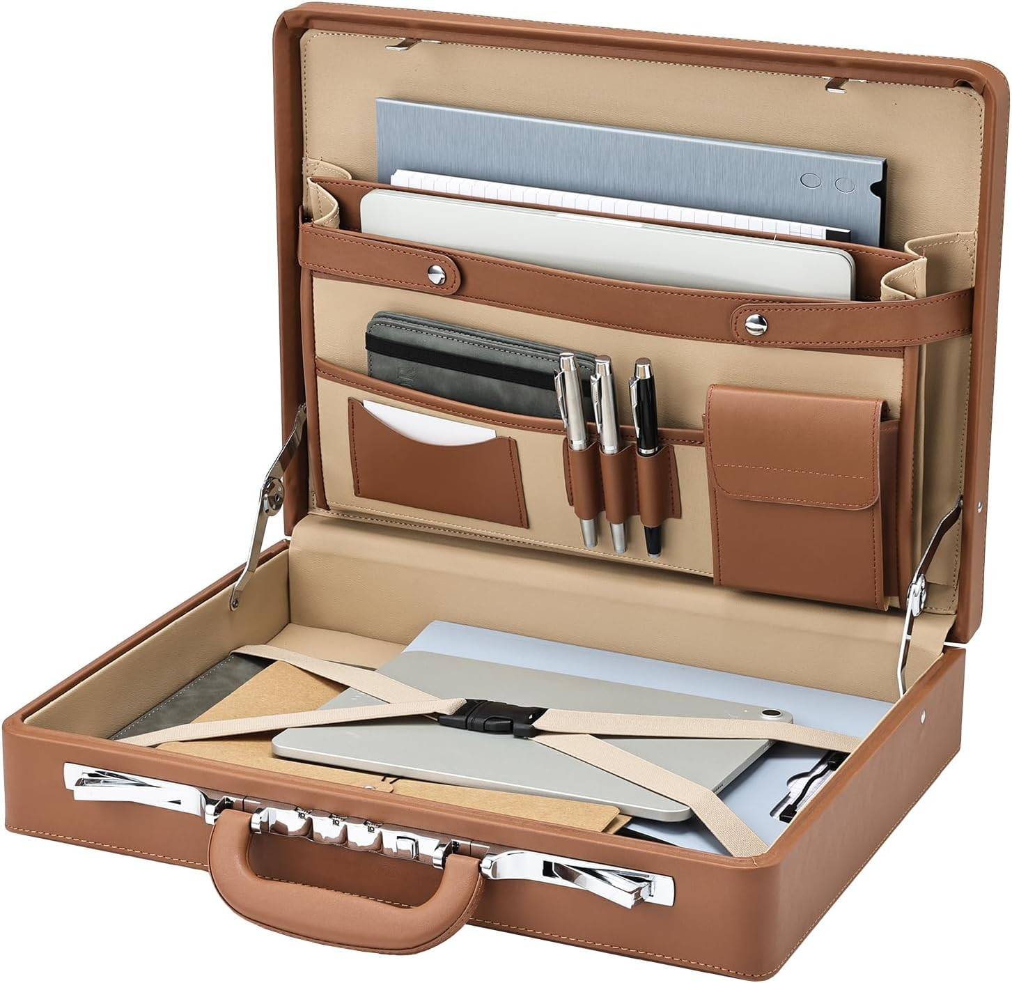 Professional Leather Briefcase for Men, 16″ Laptop & Documents, Brown