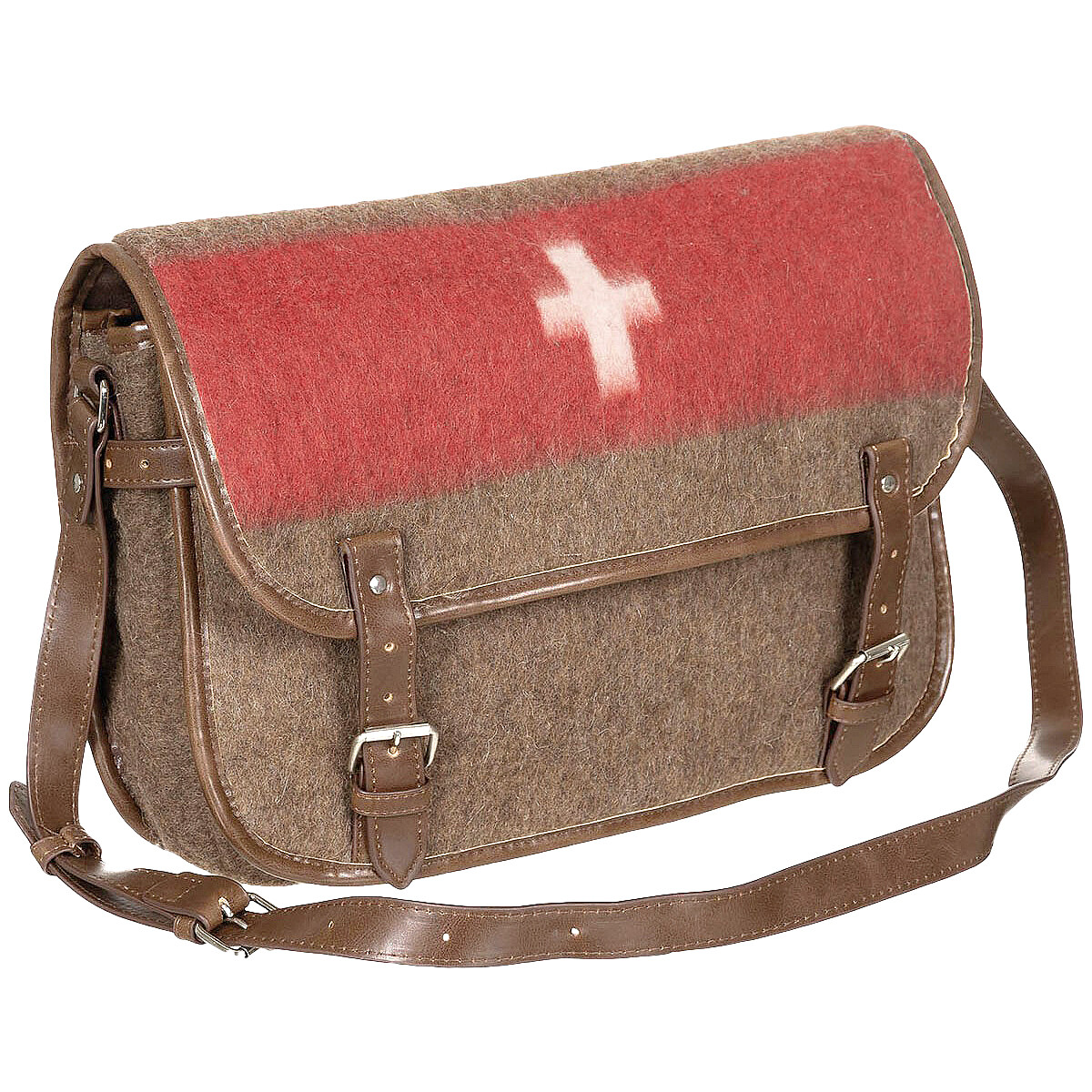 Pure Trash Swiss Shoulder Bag Faux Leather Straps Vintage Messenger Bag Brown