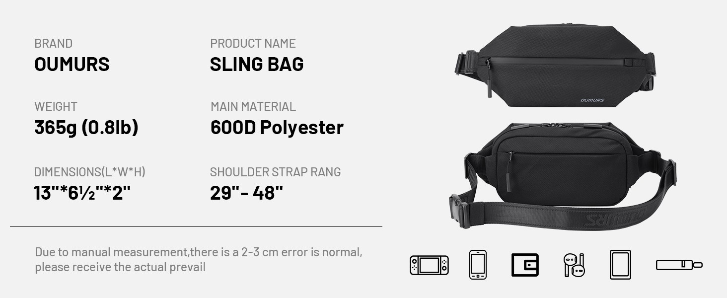 Oumurs 4L Men Sling Backpack RFID Blocking 600D Polyester Water Resistant US