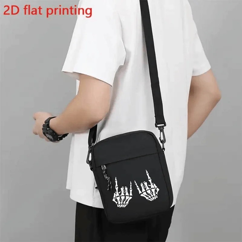 Men’s Skull Print Crossbody Shoulder Bag Adjustable Strap Messenger
