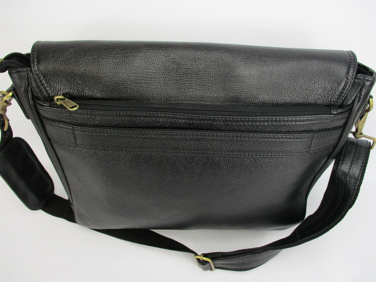 Genuine Grain Leather Messenger Shoulder Bag Briefcase Handmade Black 17x15x4″