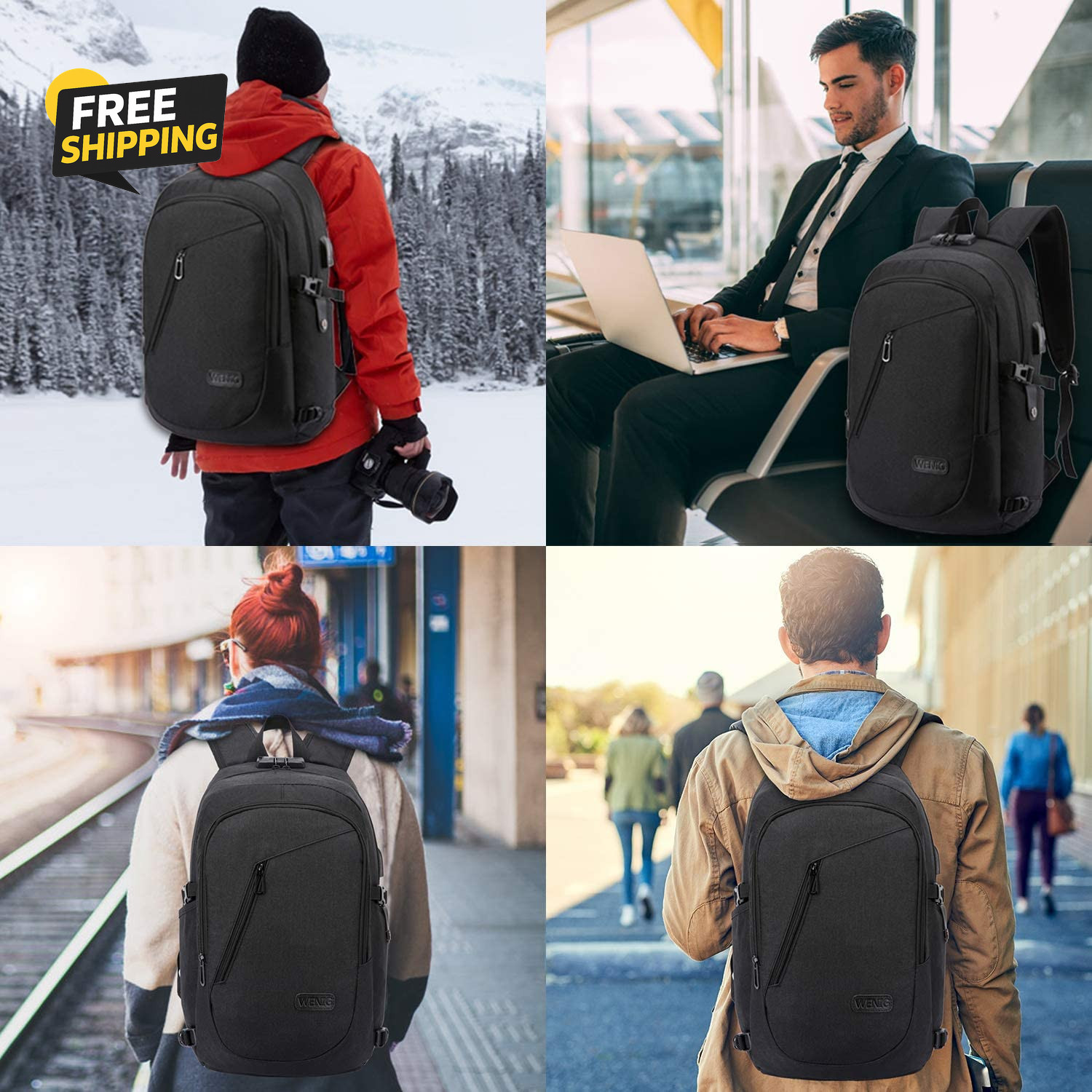 Anti-Theft Travel Laptop Backpack with USB Charging Port Lock,Water Resistant