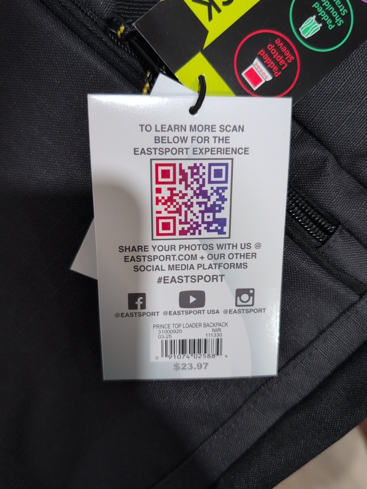 Eastsport Unisex PRINCE TOP LOADER Backpack Padded Tech & Bottle Pocket NEW