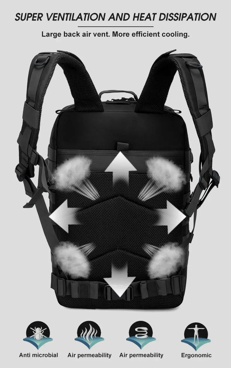 25L–45L Tactical Travel Backpack Men Waterproof Outdoor Sports Multi Bag