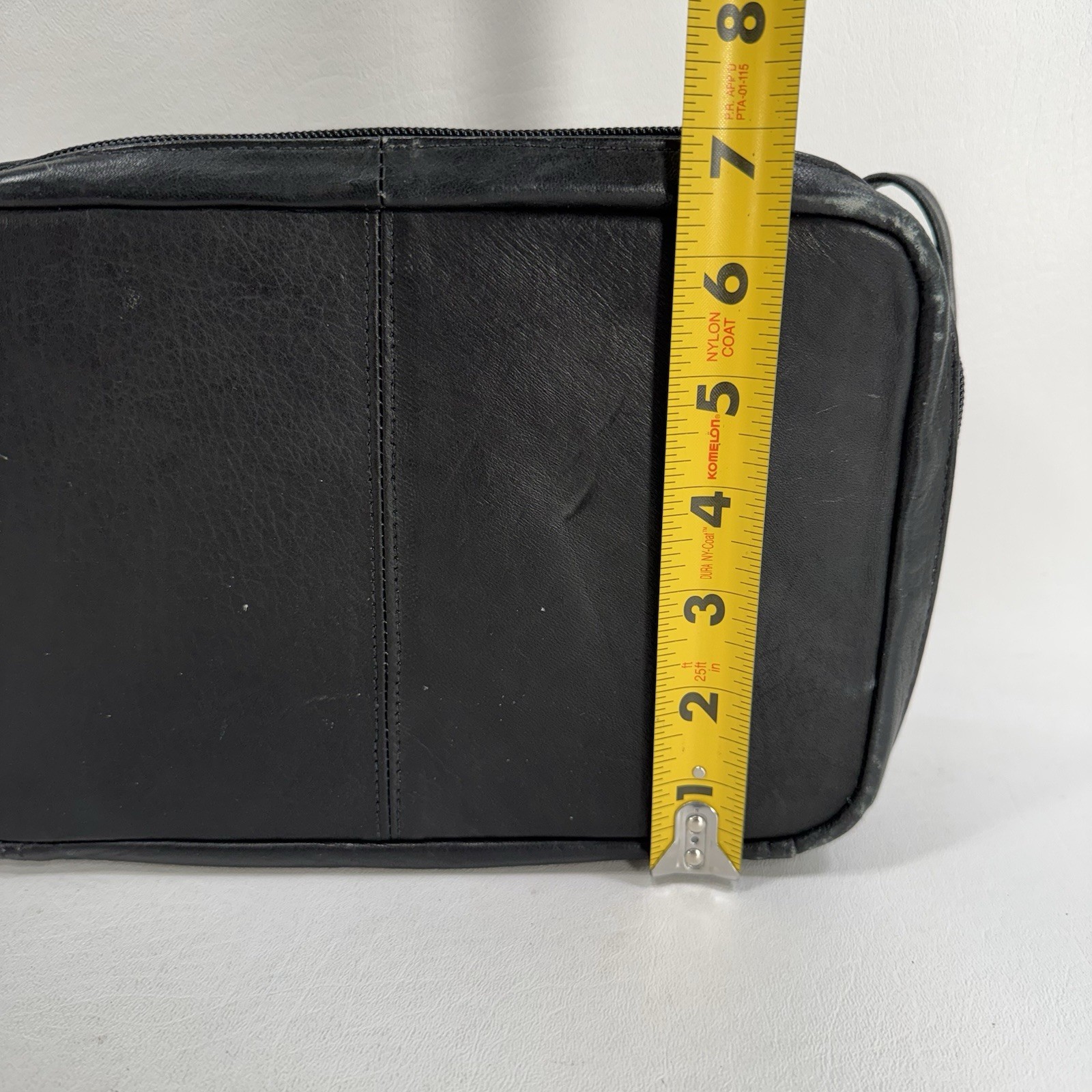 Frye Black Pebbled Leather Case Top Zip Around Single Handle Travel Toiletry Bag