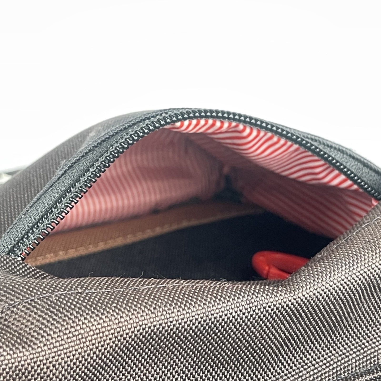 Herschel Black Tan Heritage Canvas Sling Bag Crossbody Red/White Striped Lining