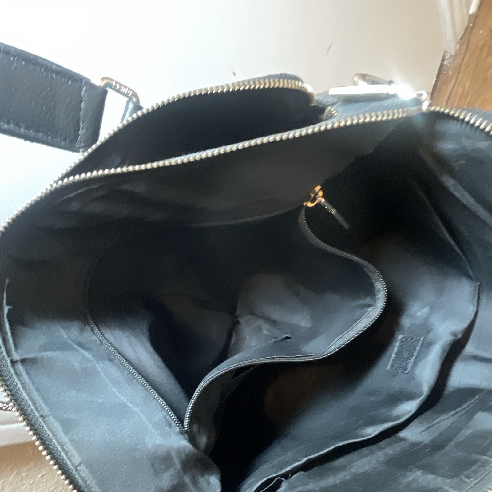 Gucci Black Monogram Briefcase Zip Top Large Inner Pockets Double Handles