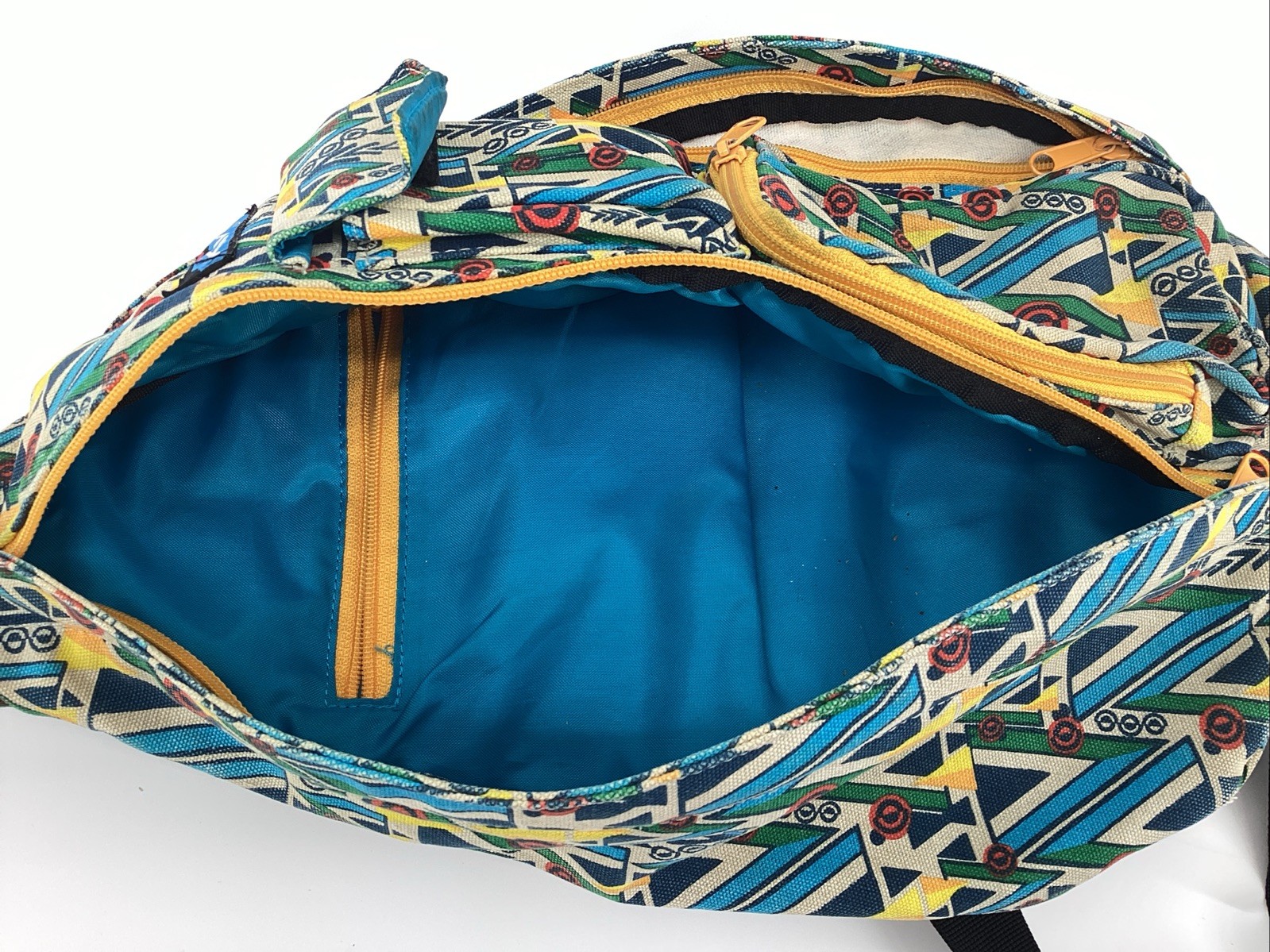Kavu Rope Sling Crossbody Backpack Cotton Multicolor Geometric Design Light Blue