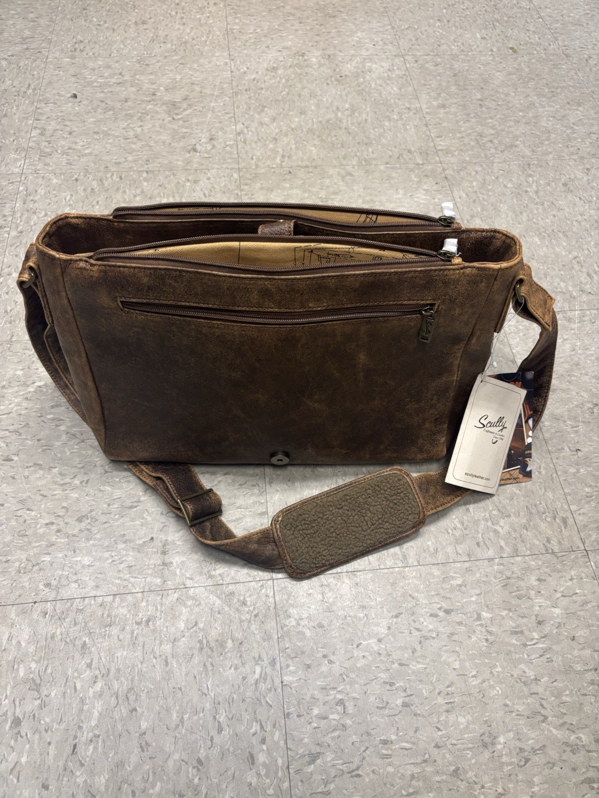 Scully Leather Laptop Messenger Bag Antique Brown WWII Museum Lamb Leather