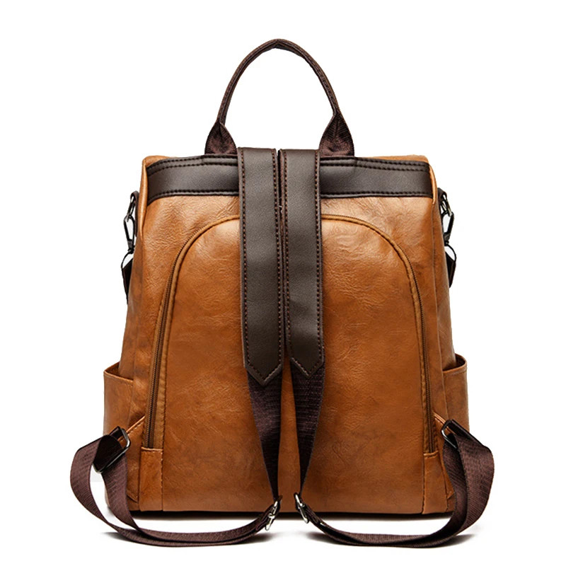 Anti Theft Backpack Faux Leather Large Capacity Travel Laptop Shoulder Bag Women