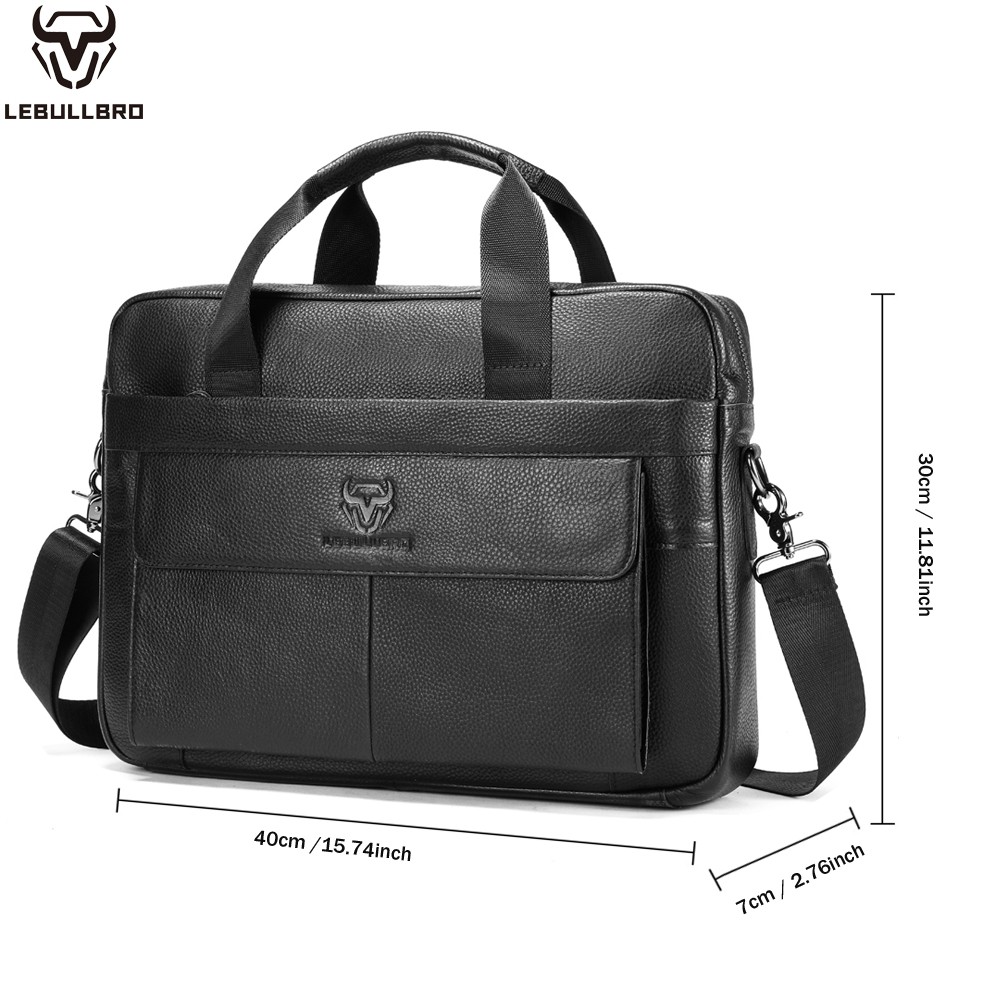 LEBULLBRO Men’s Genuine Leather Briefcase Business Bag Durable for Office&Travel