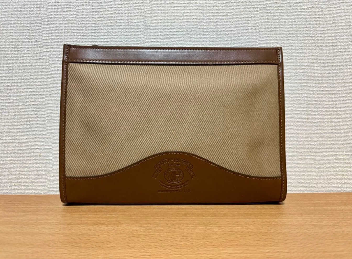 Vintage Ghurka No.123 BARCLAY Brown Leather & Cotton Small Bag Pouch Clutch bag