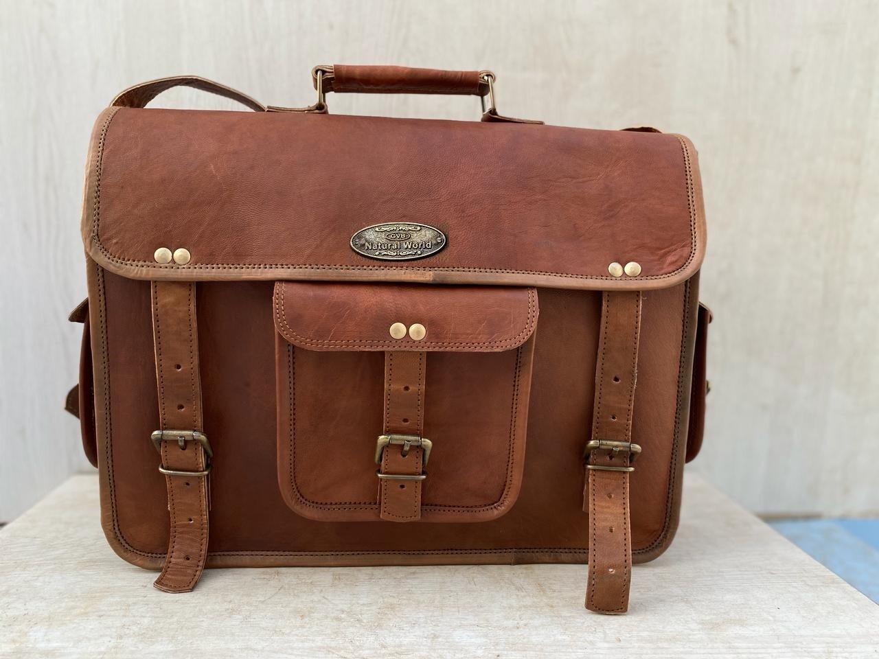 Leather Shoulder Men’s Messenger Briefcase Satchel (15.5 inch ) Laptop Handbag
