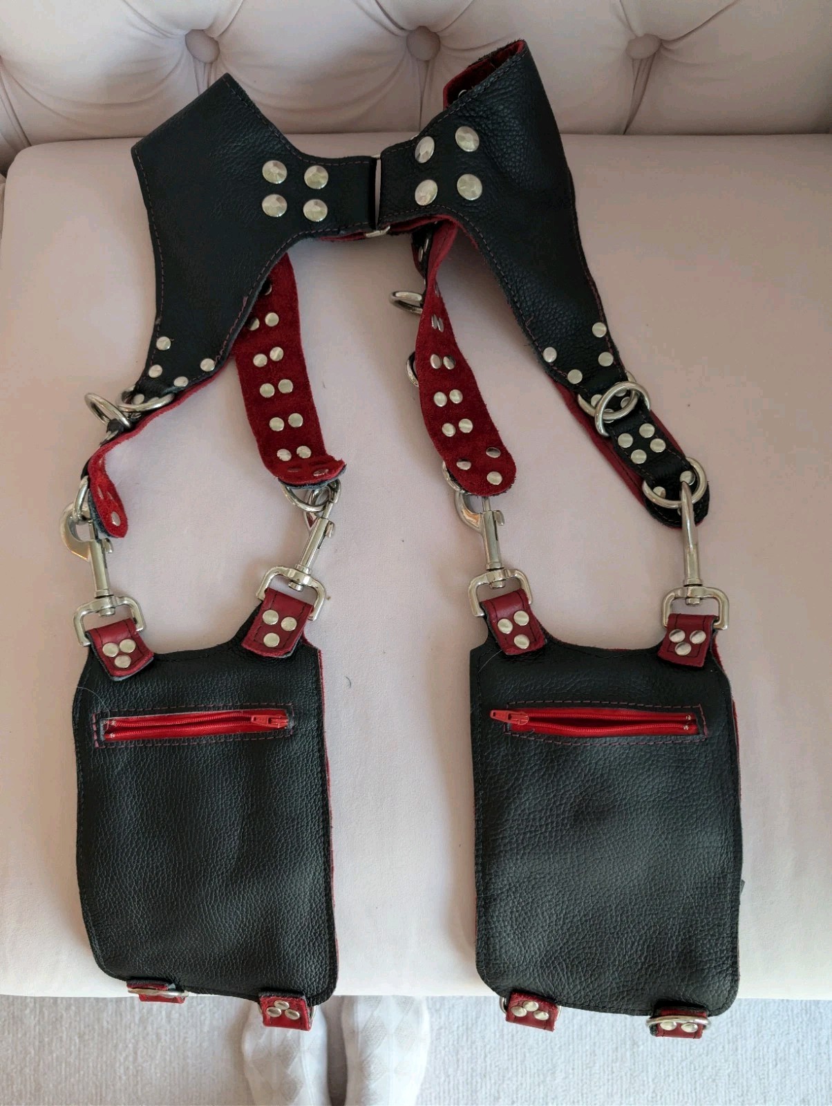 Handmade Men’s Black and Red Leather Holster Steampunk Gothic Bag