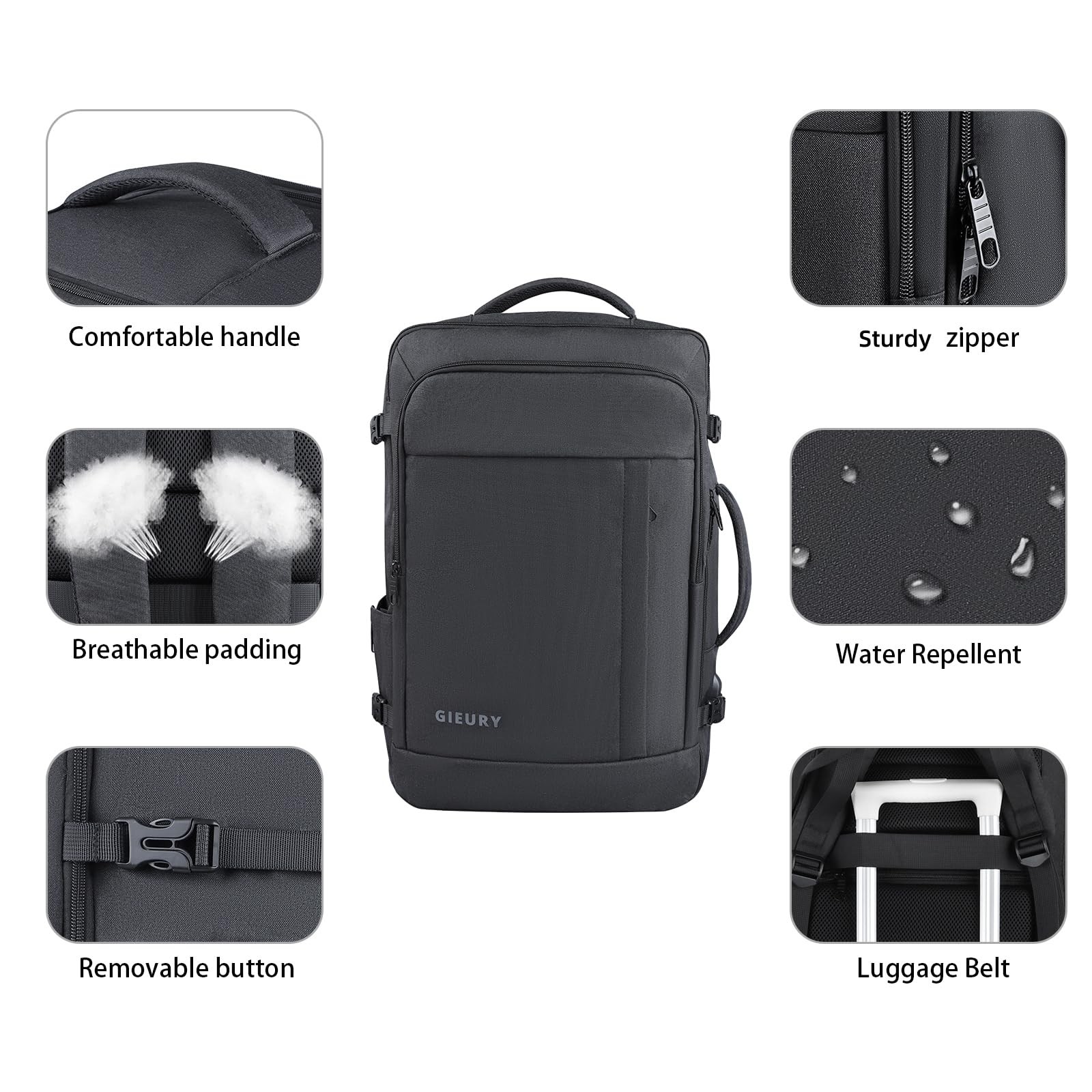 Carry On Backpack, 50L Travel Backpack, Luggage Backpack TSA Flight Approved Lap