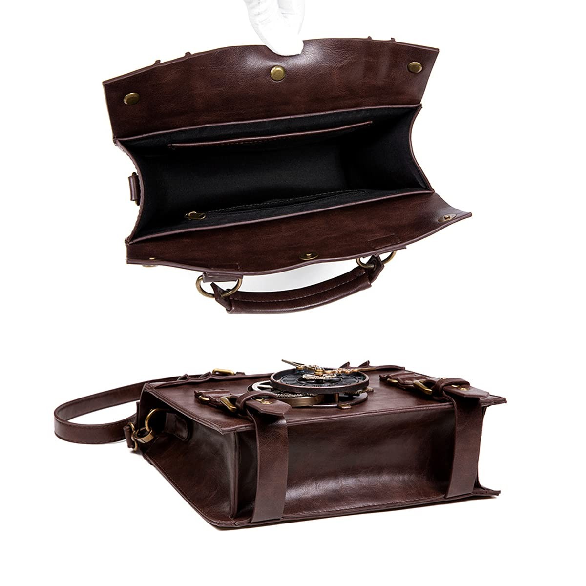 Messenger Bag Leather Briefcase Steampunk Crossbody Shoulder Purse Satchel fo…