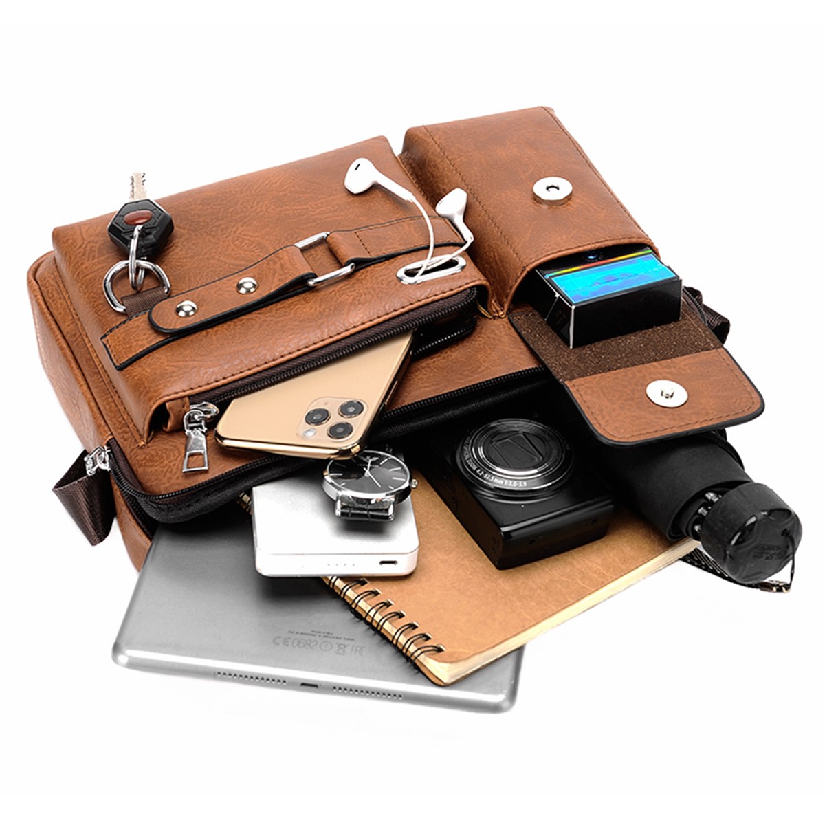 Wear-resistant PU Leather Men’s Shoulder Bag Crossbody Bag Fit For 8 Inch Laptop