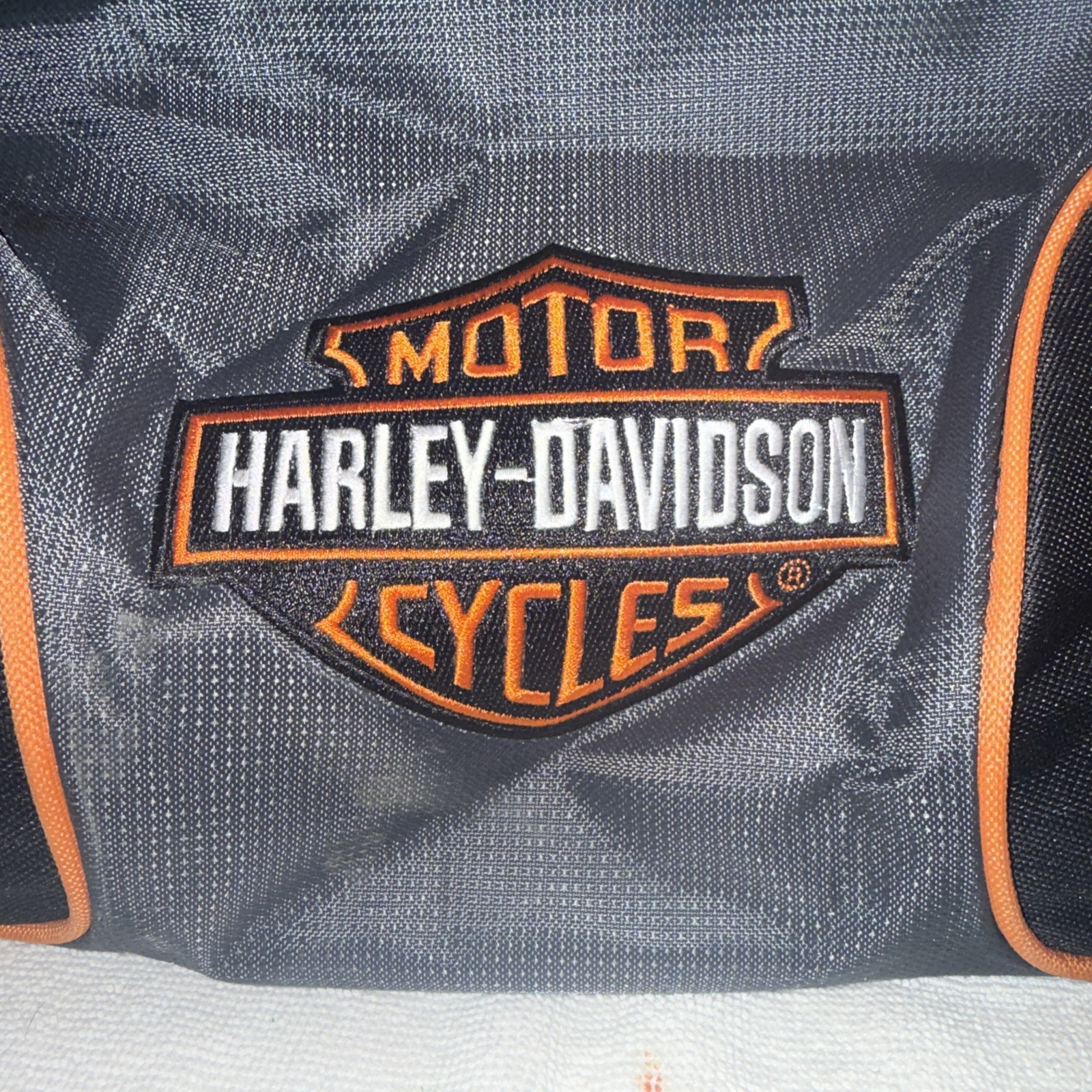 HARLEY DAVIDSON Duffel Bag Black Gray Orange Bar Shield Travel Gym Bag 19×9