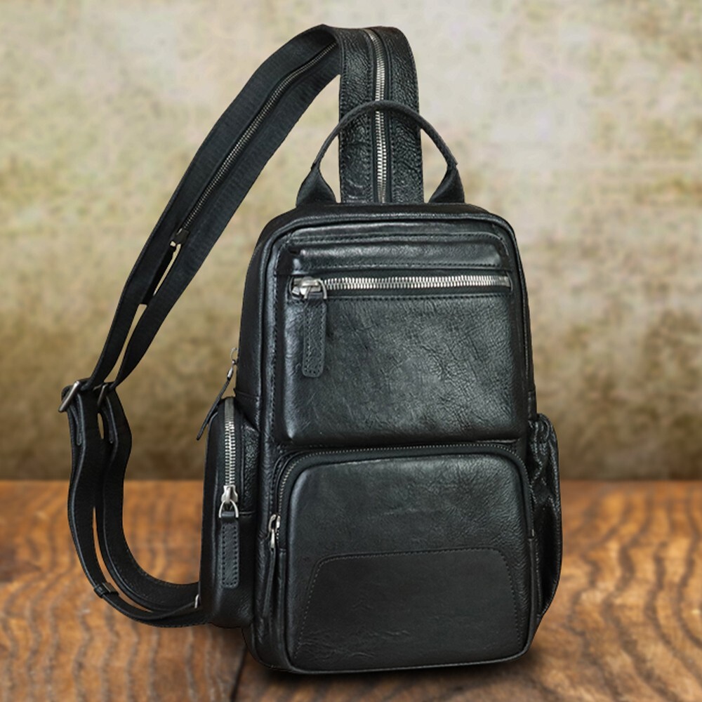 Genuine Leather Large Sling Bag for Men Women Crossbody Bag Sling Backpack Purse