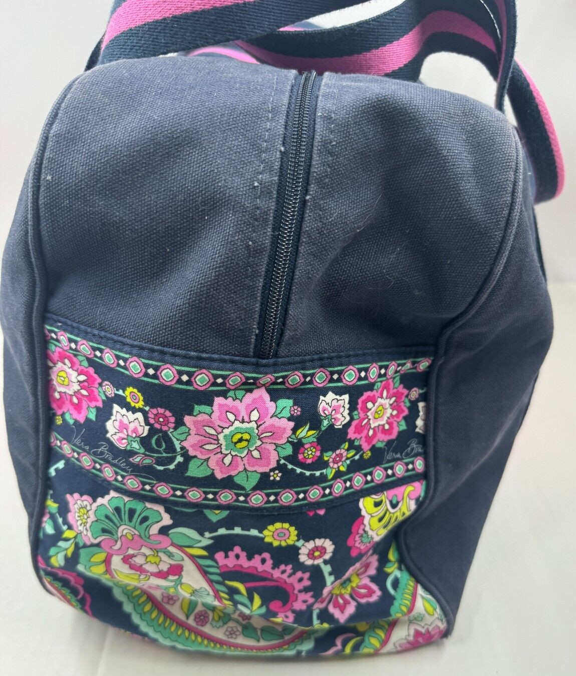 Vera Bradley Weekender Handbag Blue Pink Duffle Shoulder Bag