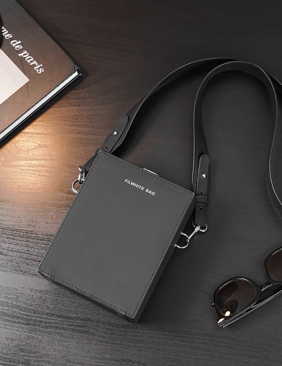 Korean Leather Box Bag Black Mens Fashion Streetwear Filwhite Matte