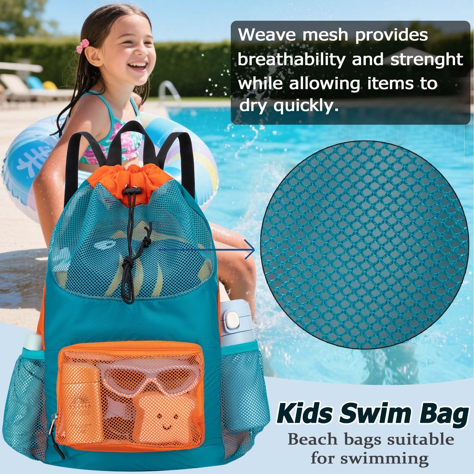 Swim Bag for Kids Drawstring Backpack for Boys Lightweight Mesh Beach Backpac…