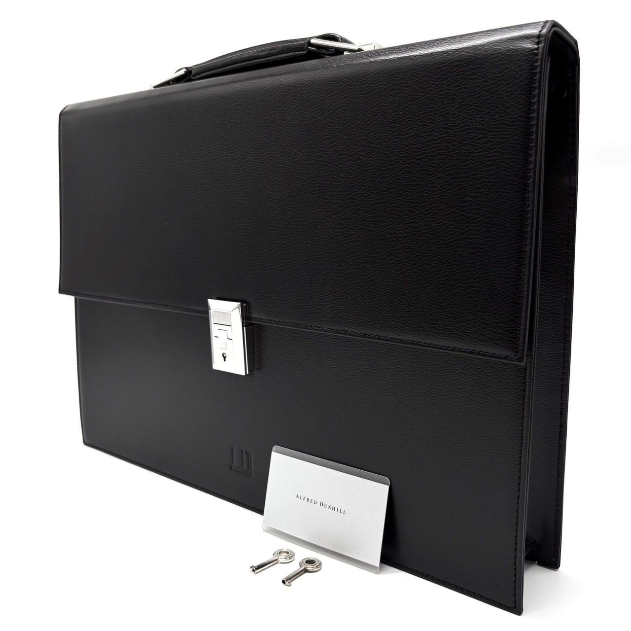 Dunhill Black Leather Handbag Business Bag A4 Size Unisex 28x38x5cm