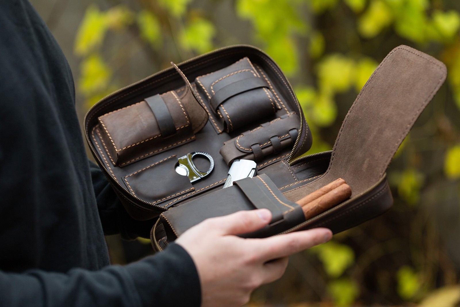 Leather Cigar Case Personalized Cigar Holder Travel Humidor Box Accessories