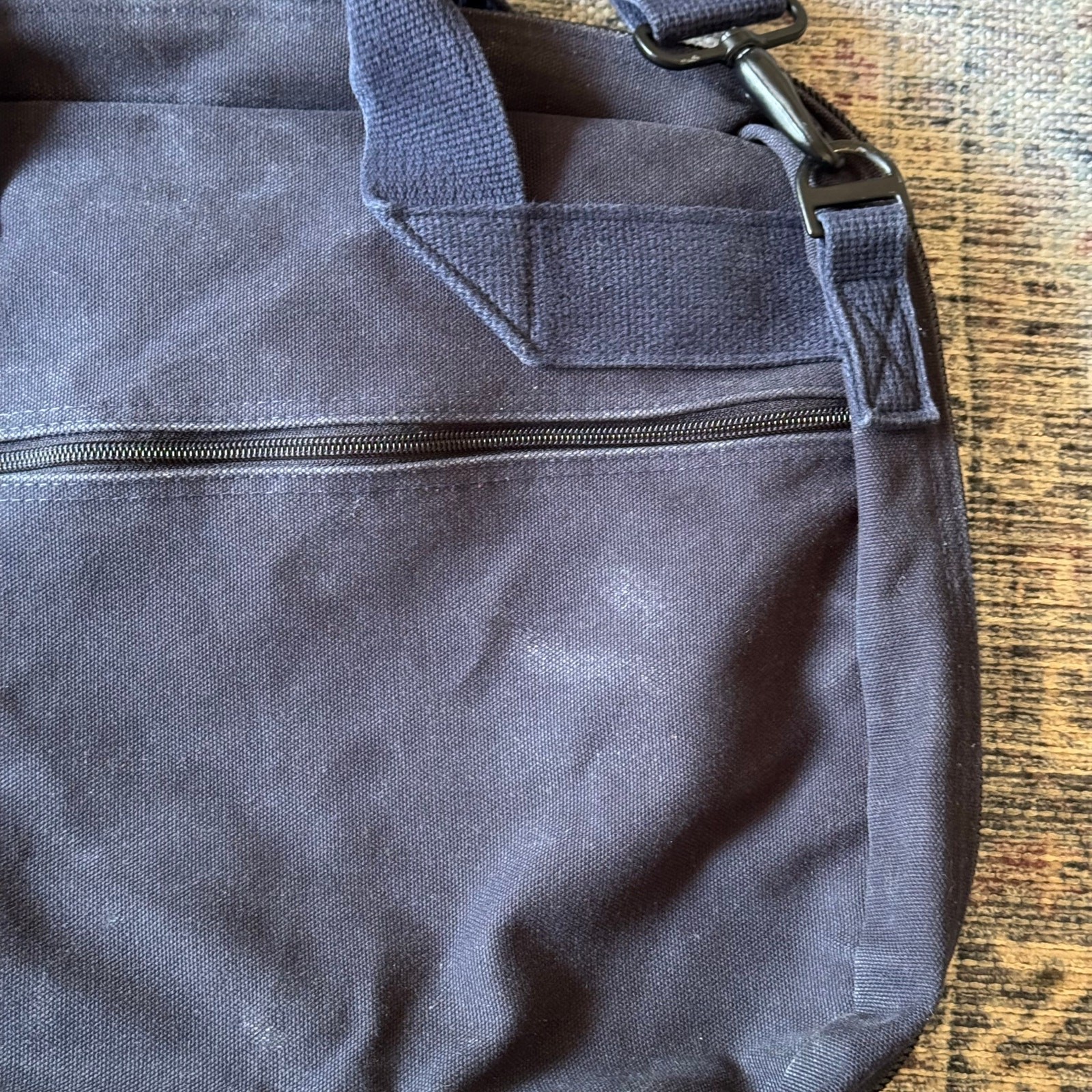 Lands End Navy Blue Cotton Duck Canvas Messenger Computer Bag 13x16x3 USA made