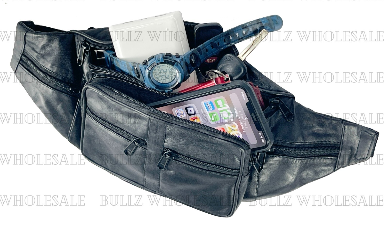 Bullz Lambskin Leather Medium Fanny Pack Travel Organizer Waist Bag