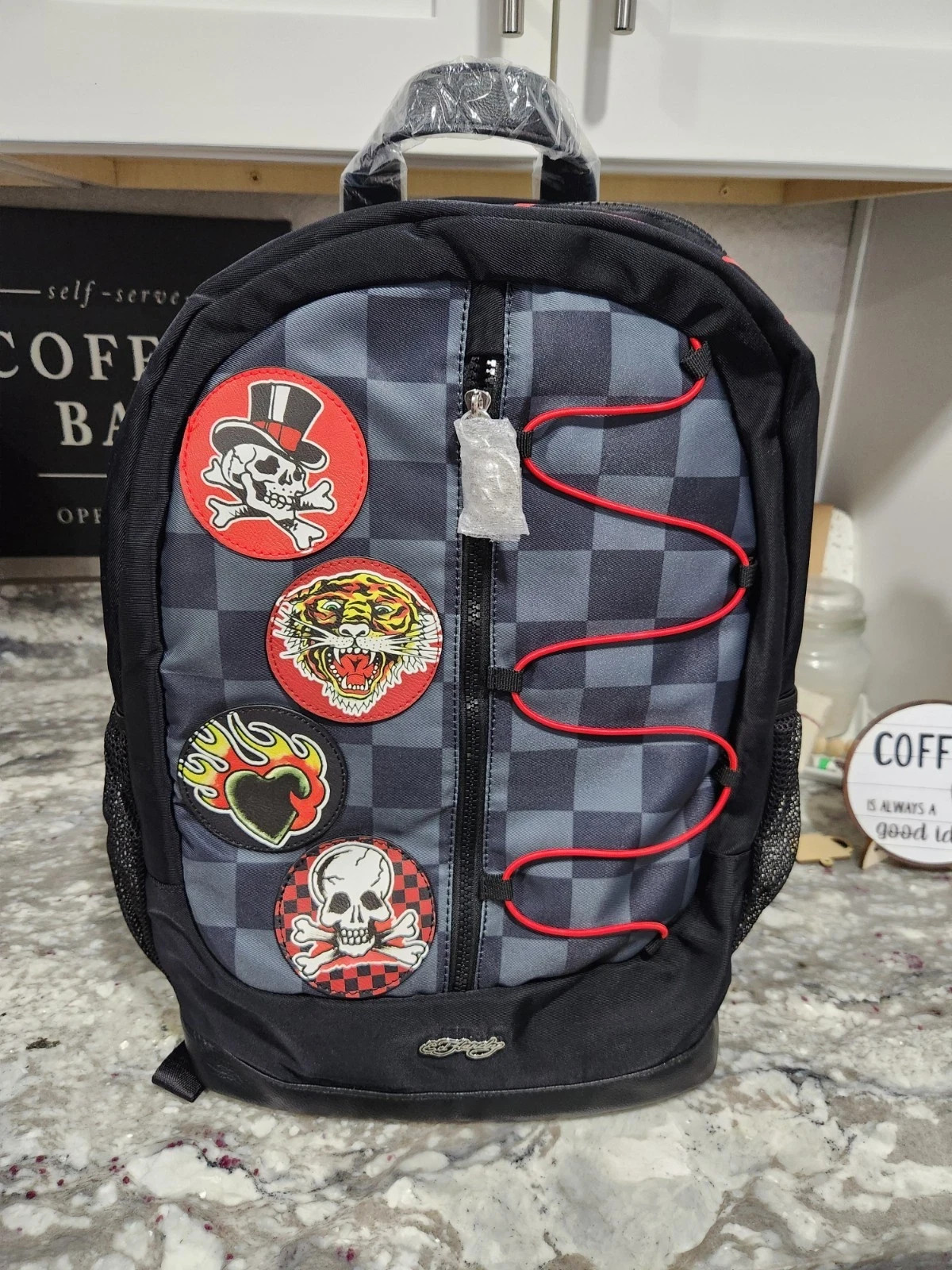 New with tags Ed Hardy Skull Tiger Adjustable Straps Black Backpack