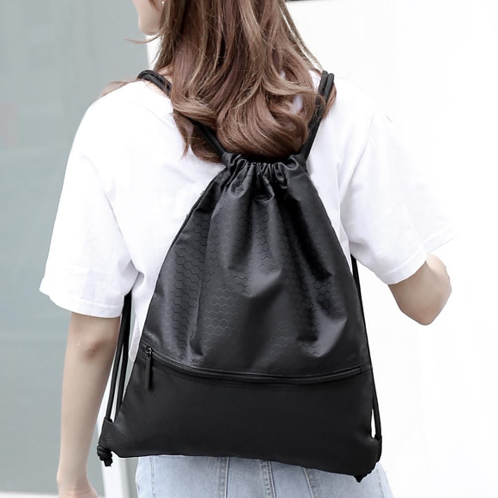 Drawstring Backpack Sackpack String Bag Sports Gym Bag Zip Pocket Men Women