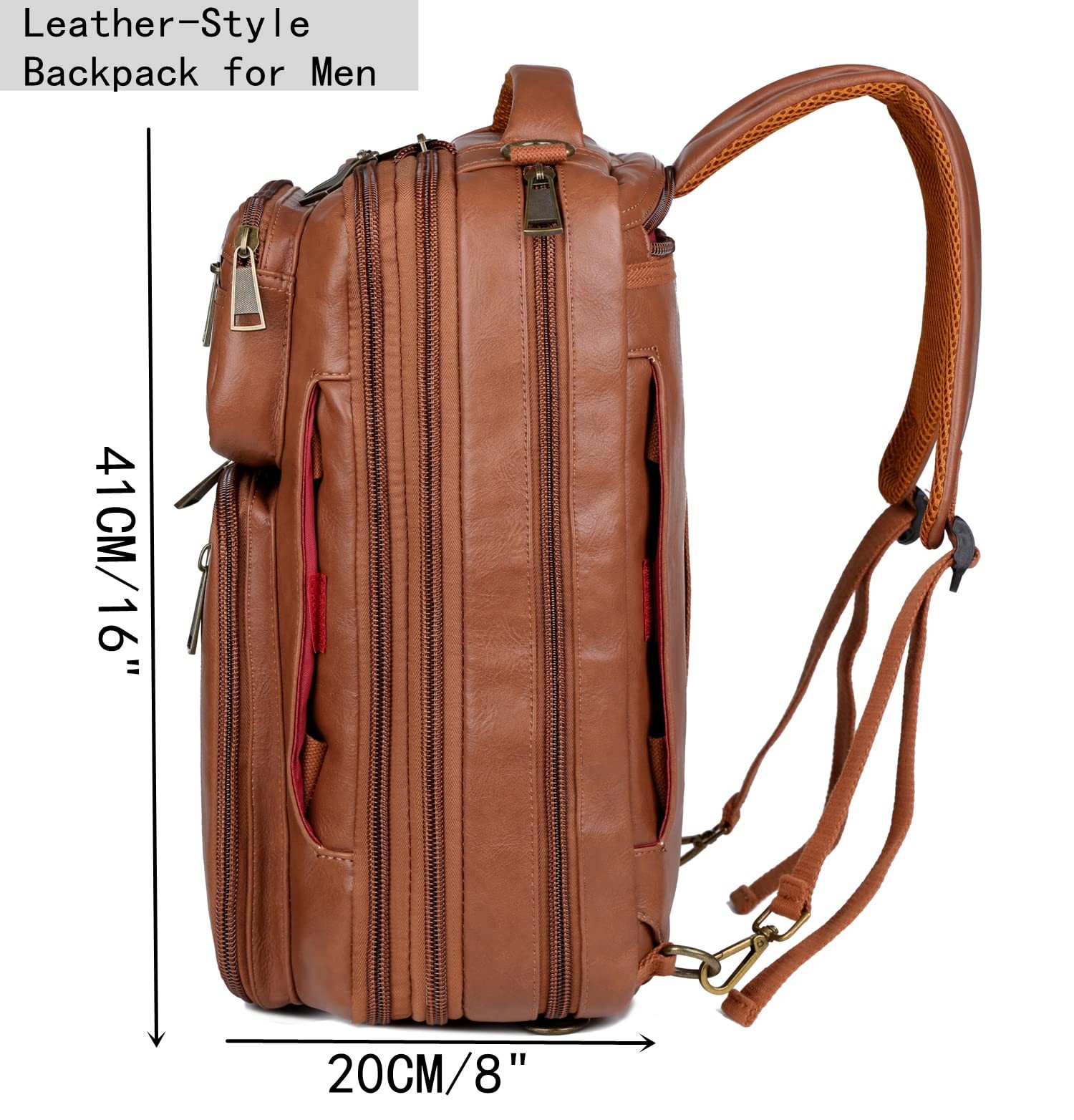 Vegan Leather 15.6 Laptop Backpack Briefcase Hybrid Travel Work Bag Brown