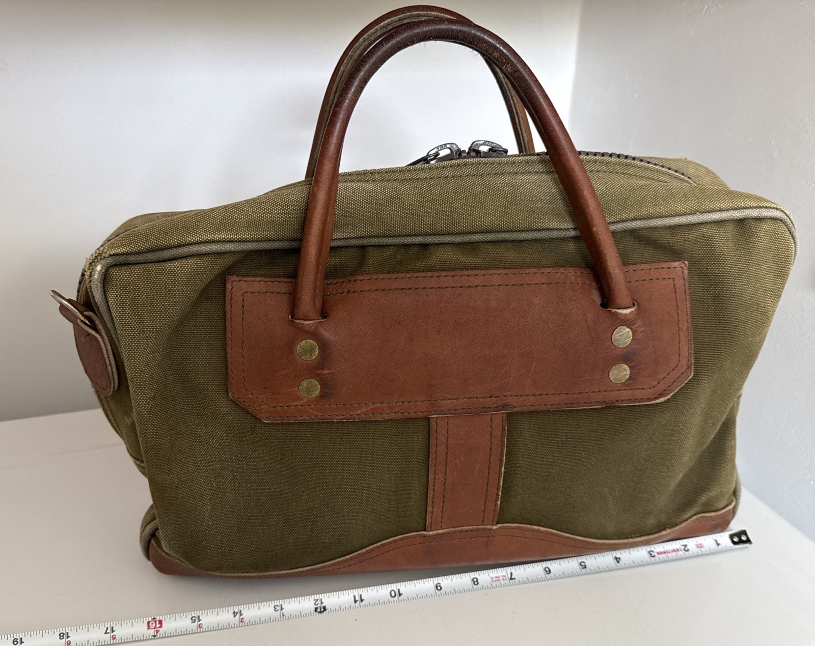 Duluth Pack MINN Green Canvas Leather Briefcase USA Travel Bag VTG Well Used