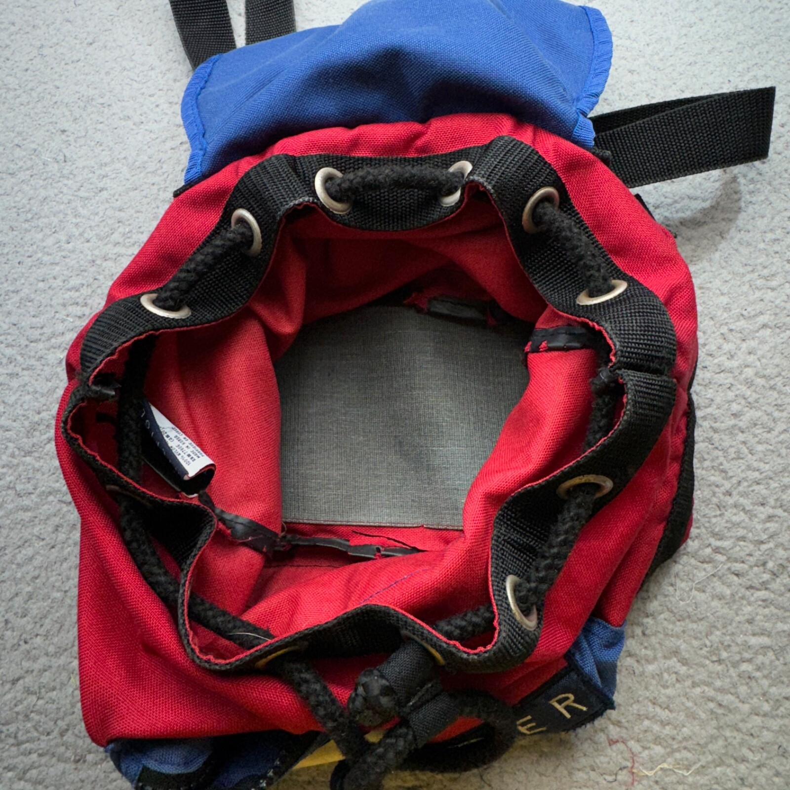 VINTAGE Tommy Hilfiger Backpack Red Blue 90s Alpine Olympics Patch Cinch Canvas