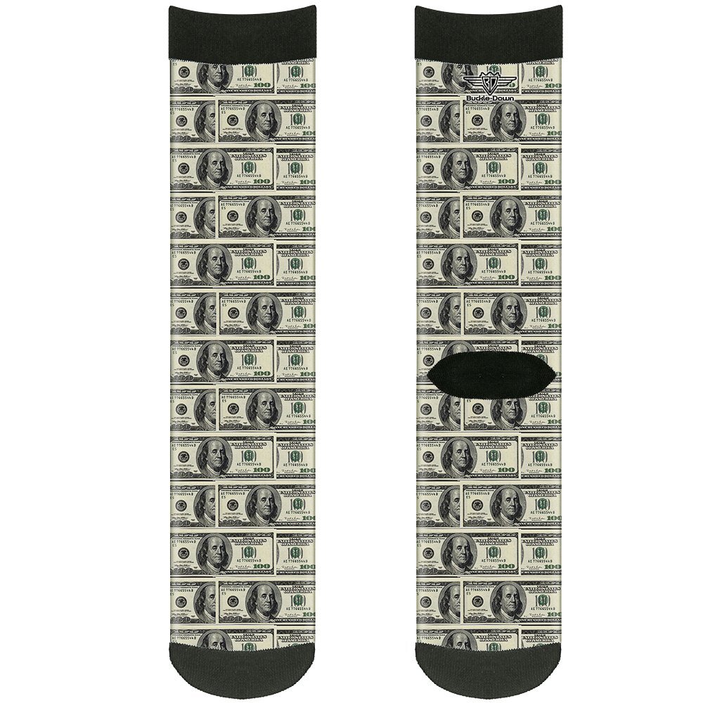 Buckle Down mens Socks 100 Dollar Bills Crew Backpacks Multicolor Crew US