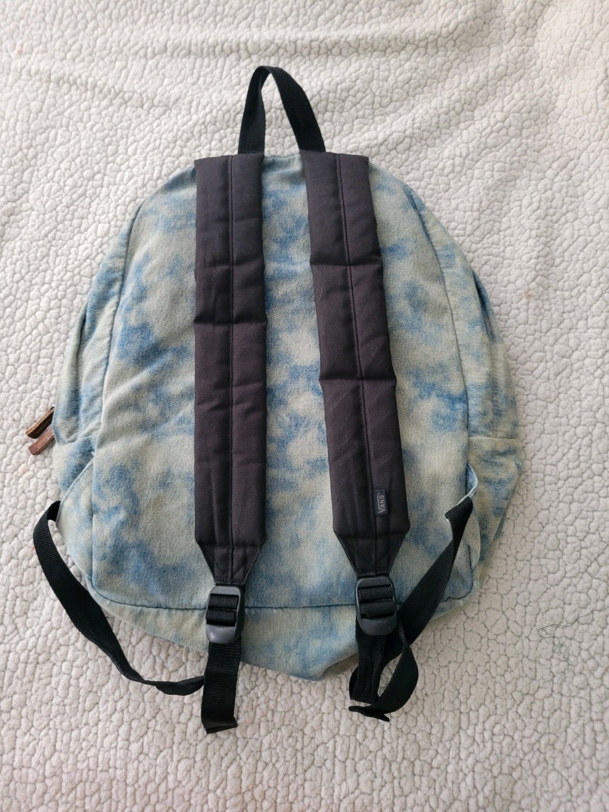Vans Off The Wall Denim Tie Dye Wash Blue Jean School Backpack Leather Patch