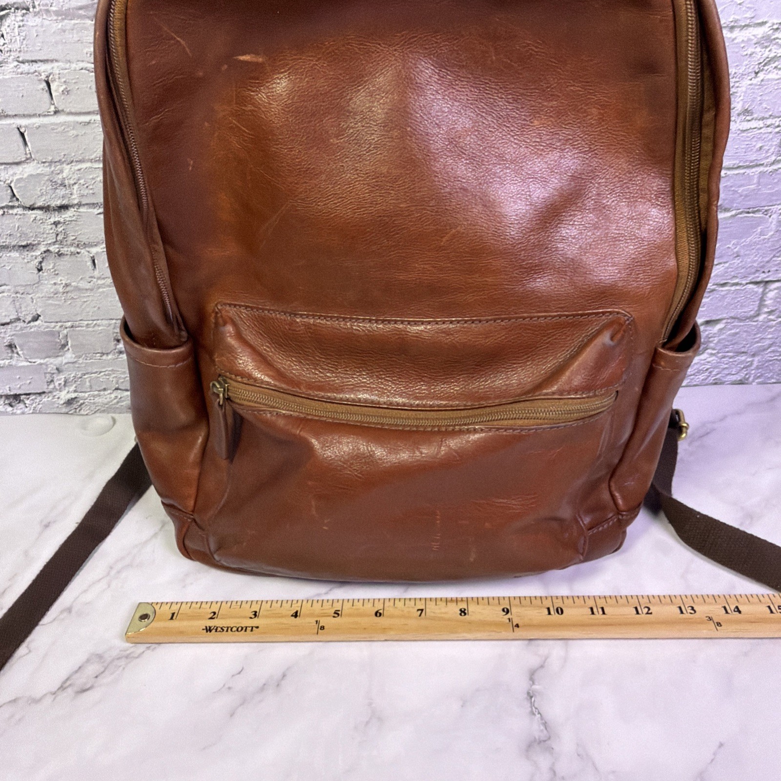 FOSSIL Cognac Brown Leather Estate Backpack 16-inch Vintage Inspired