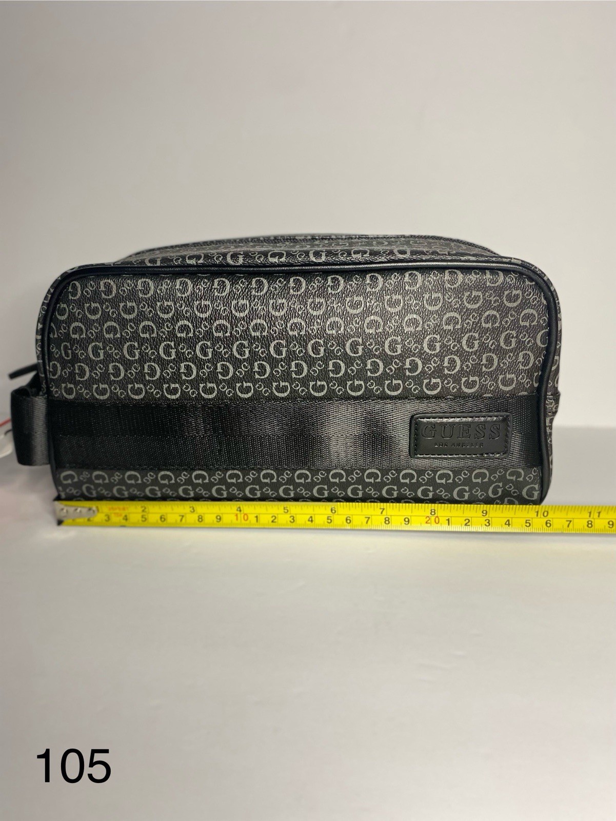 New, Guess, Black Gray Logo Print Travel Kit Bag With Handle On The Side Zipper