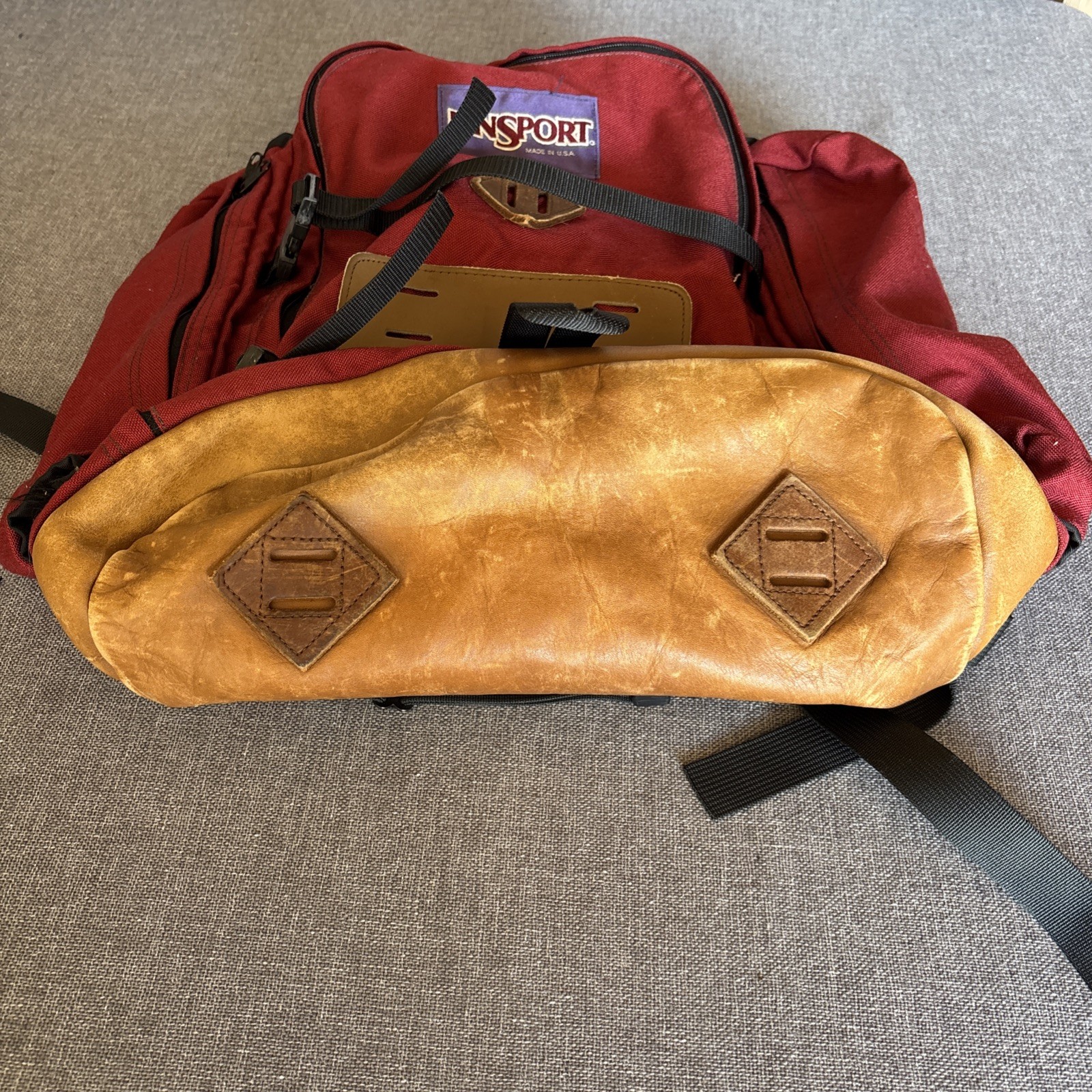 Vintage JanSport Backpack Mens Large Leather Bottom Hiking Outdoor USA 90s
